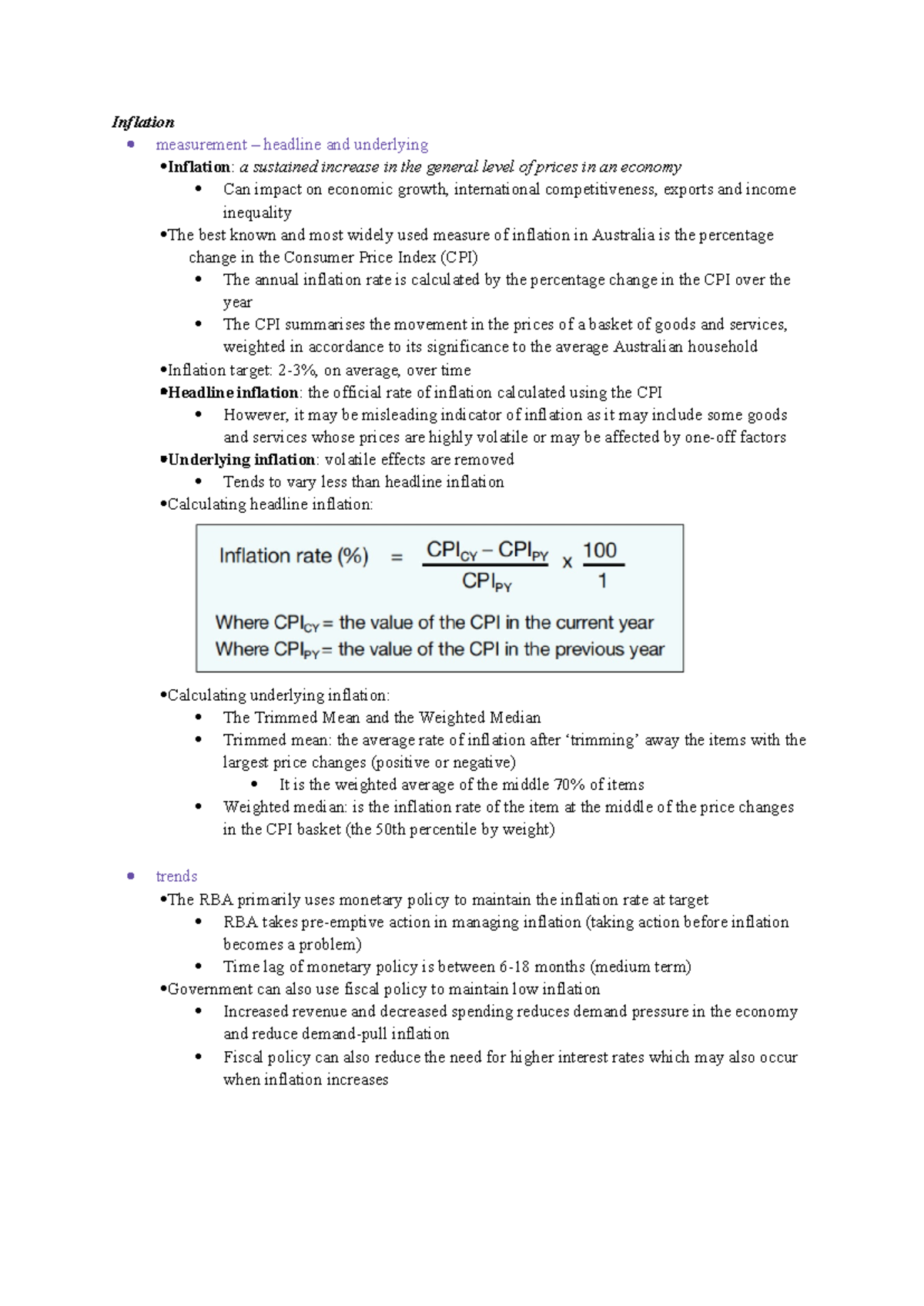 Economic Issues - Inflation Overview Notes (ECO101 Topic 3) - Studocu