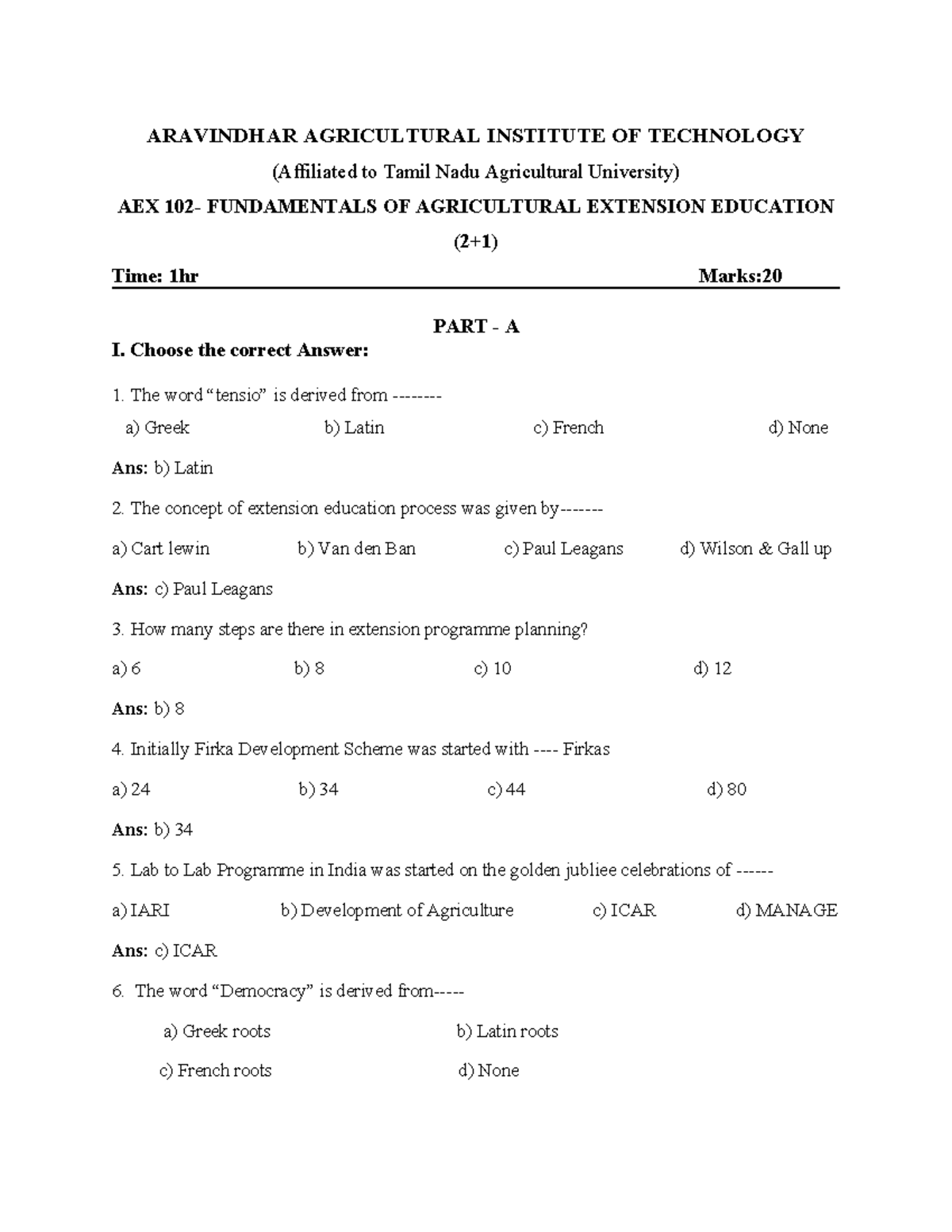AEX 102 - Q.P. 26 - Foundation of Agricultural Extension Education ...