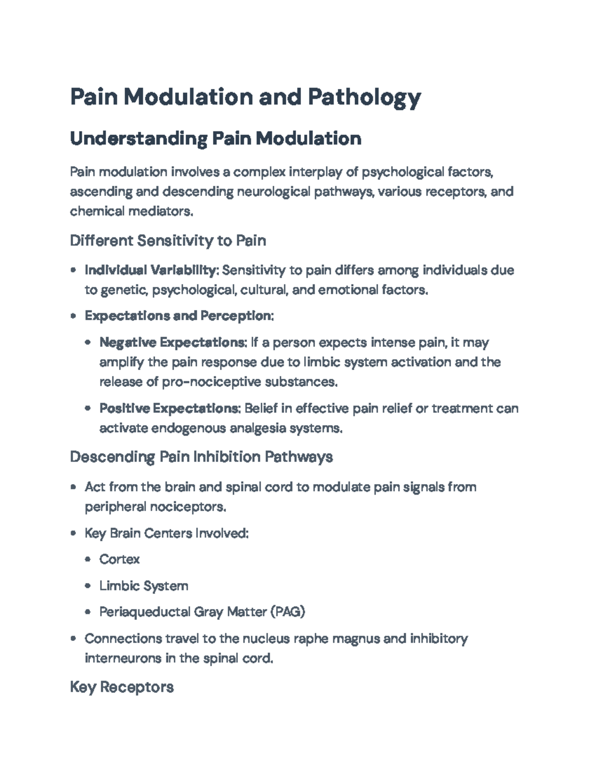 Pain Modulation and Medical Pathology: A Comprehensive Study Guide ...