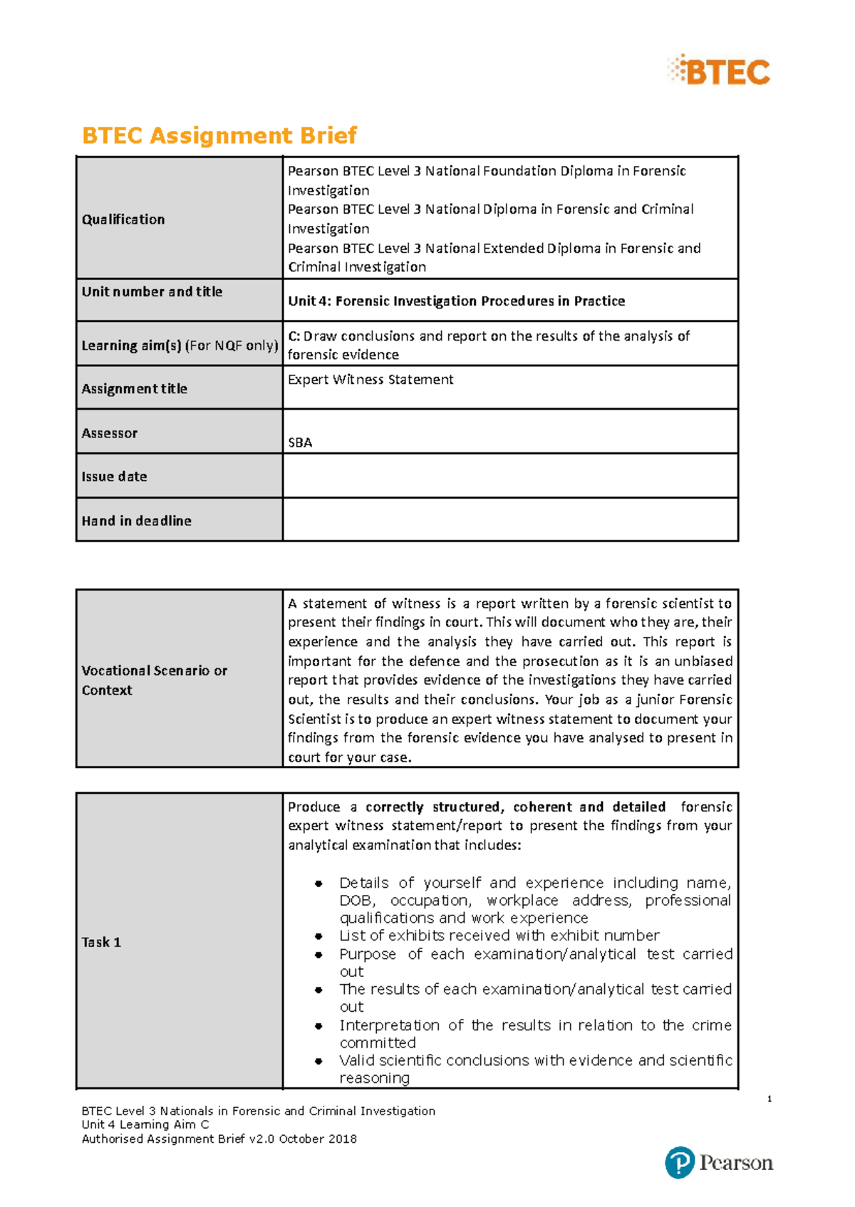 Unit 4 Assignment Brief: Forensic Investigation Expert Witness ...