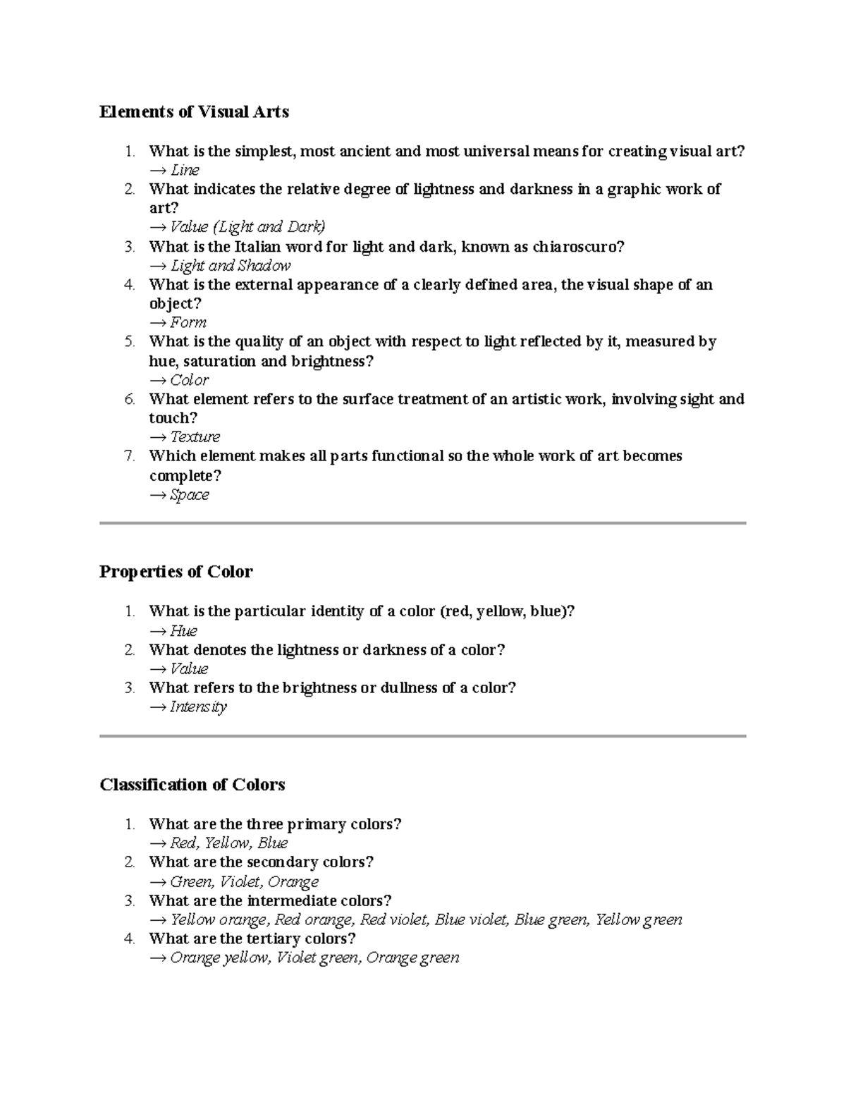Elements of Visual Arts 1: Key Concepts and Mediums - Studocu