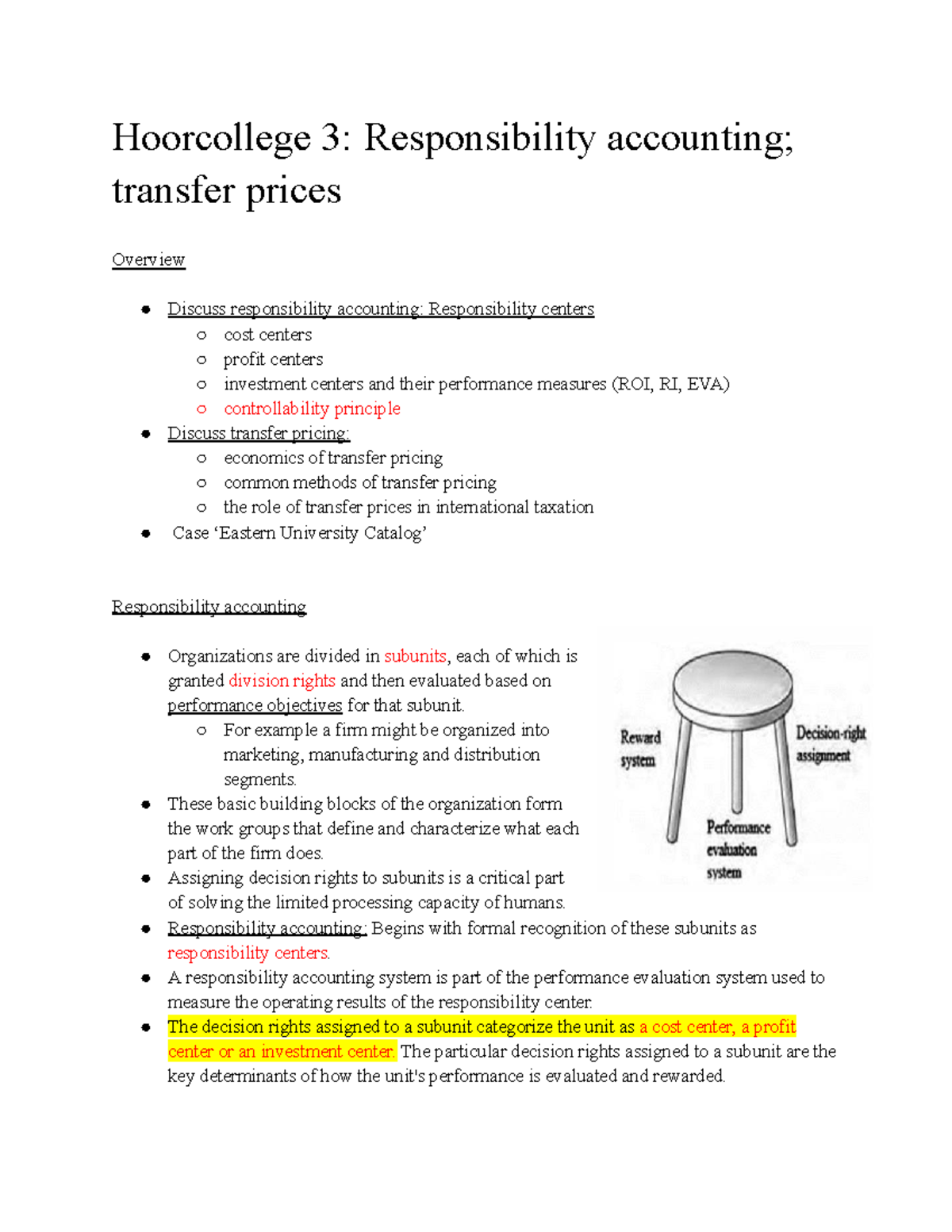 Hoorcollege 3: Overview of Responsibility Accounting & Transfer Pricing ...
