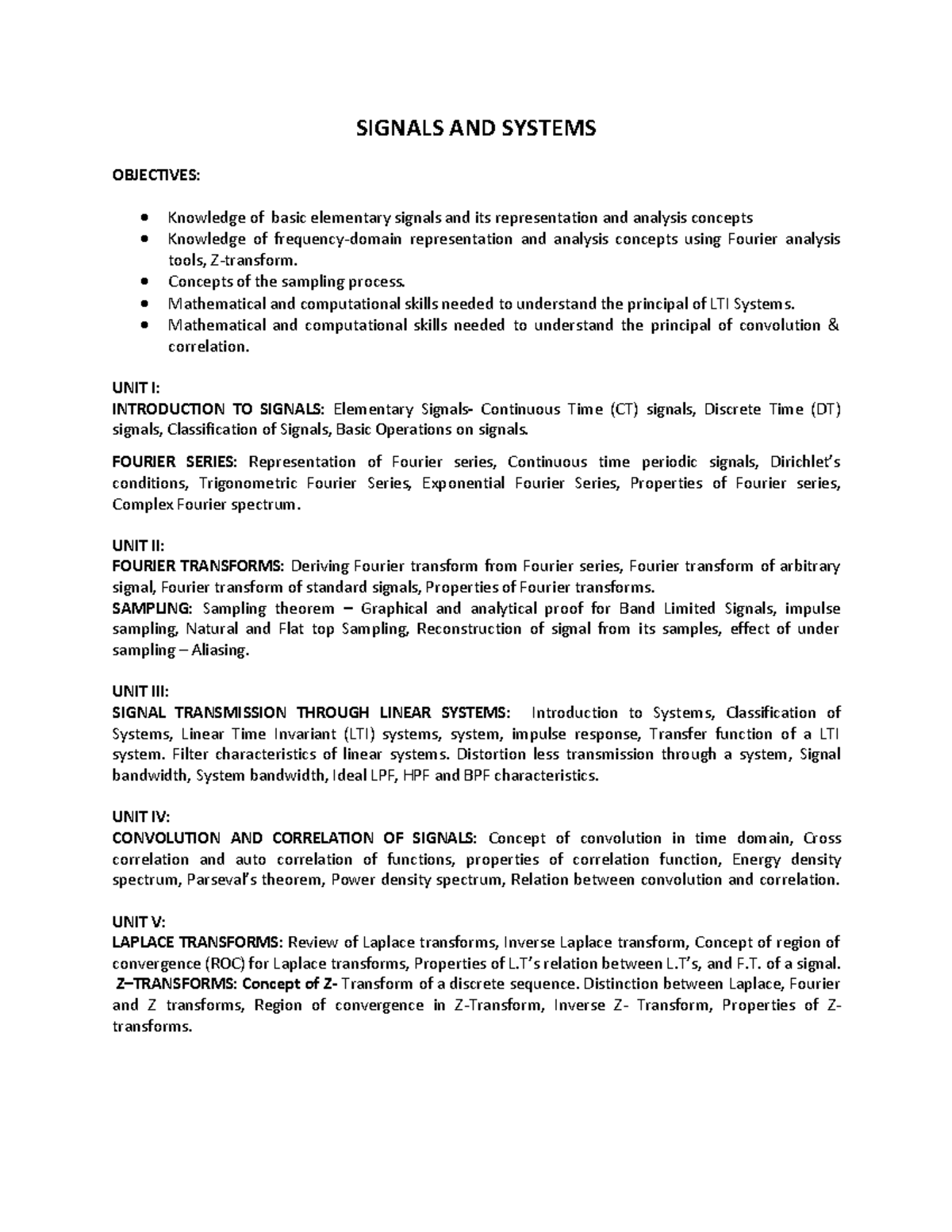 SS 173: Comprehensive Notes on Signals and Systems Concepts - Studocu