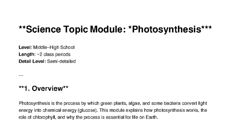 Photosynthesis Module: Understanding the Process and Its Importance ...