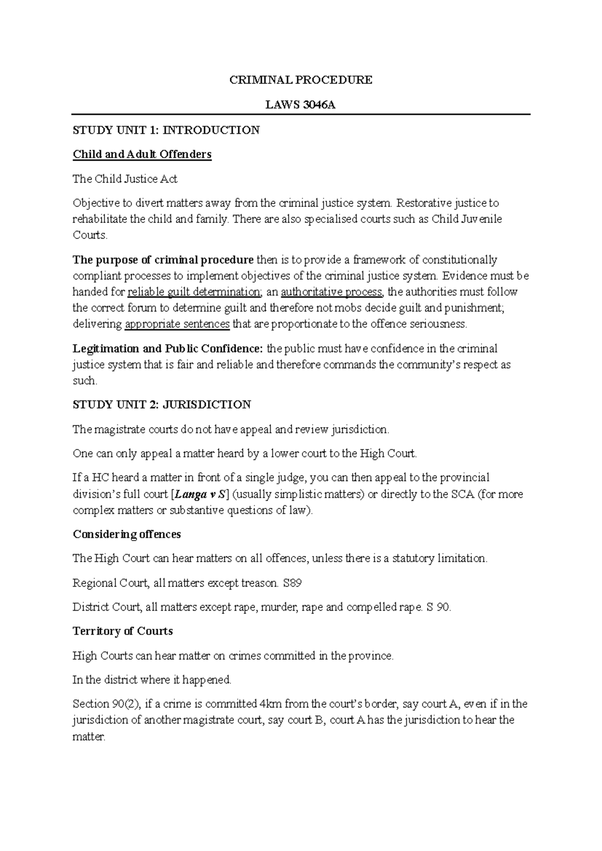 CRIMINAL PROCEDURE LAWS 3046A: Intro & Jurisdiction Overview - Studocu