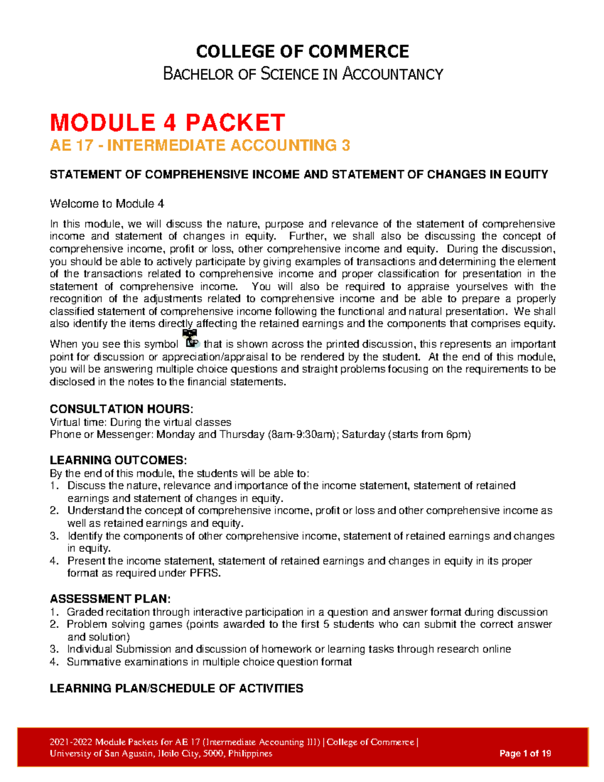 Module 4 Packet AE 17: Statement of Comprehensive Income & Changes in ...