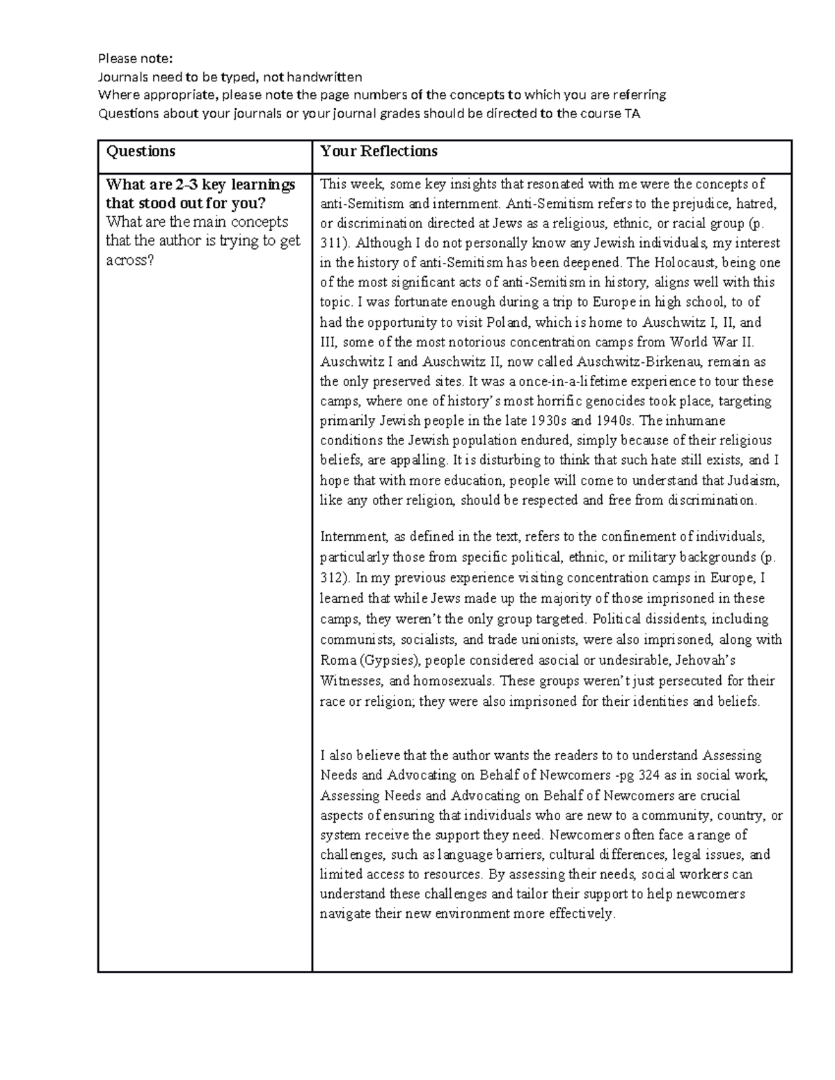 Reading Journal Template Week 3 - Please note: Journals need to be ...