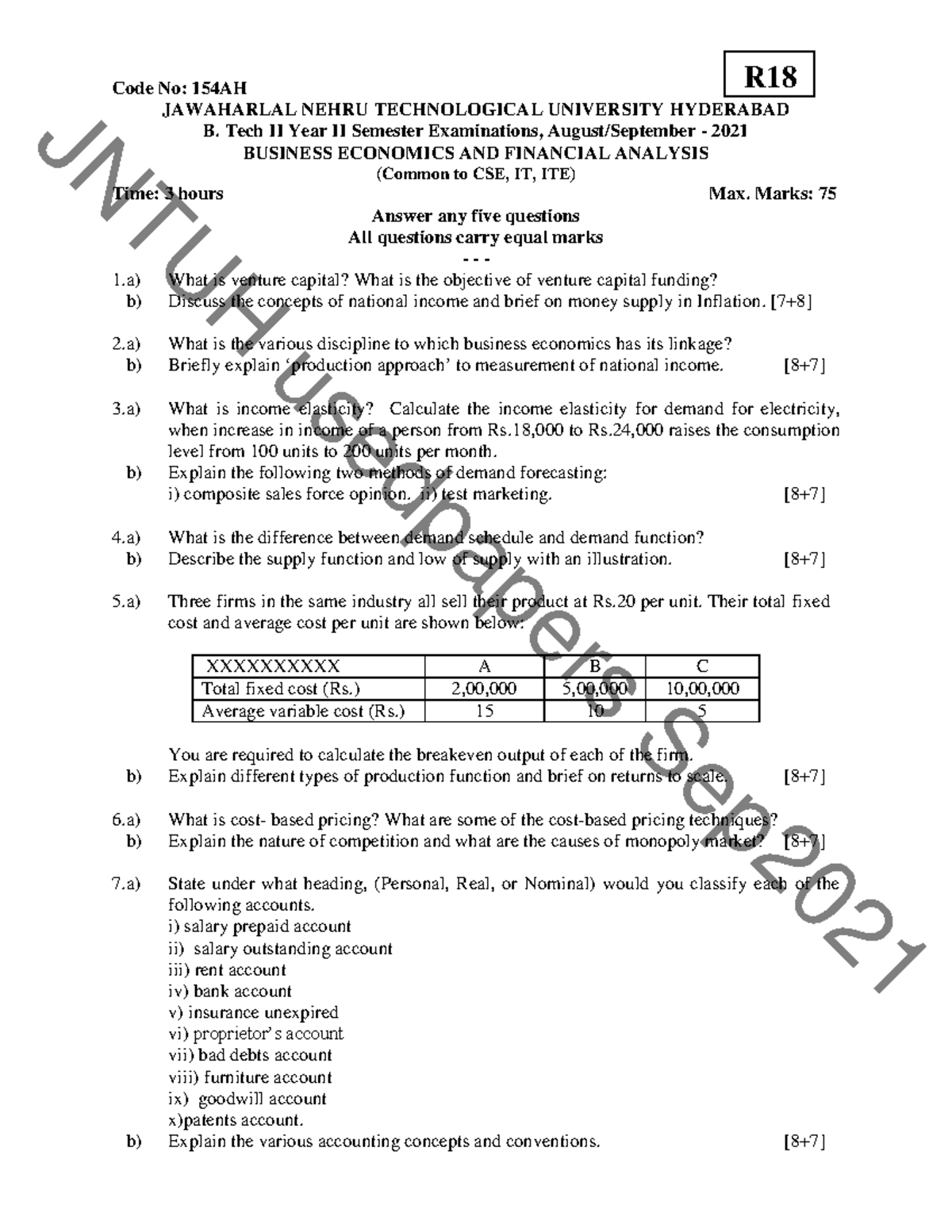 B.Tech II Year II Sem: Business Economics & Financial Analysis Exam ...