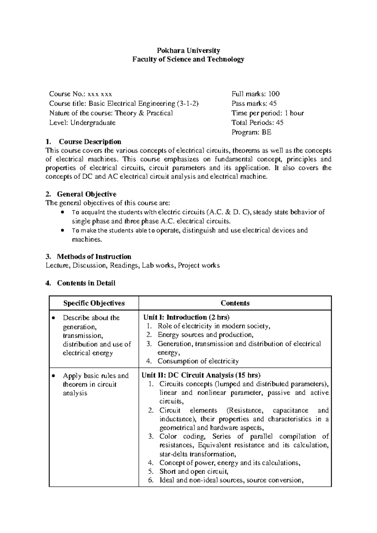 Basic Electrical Engineering (BE) - Course Overview and Objectives ...
