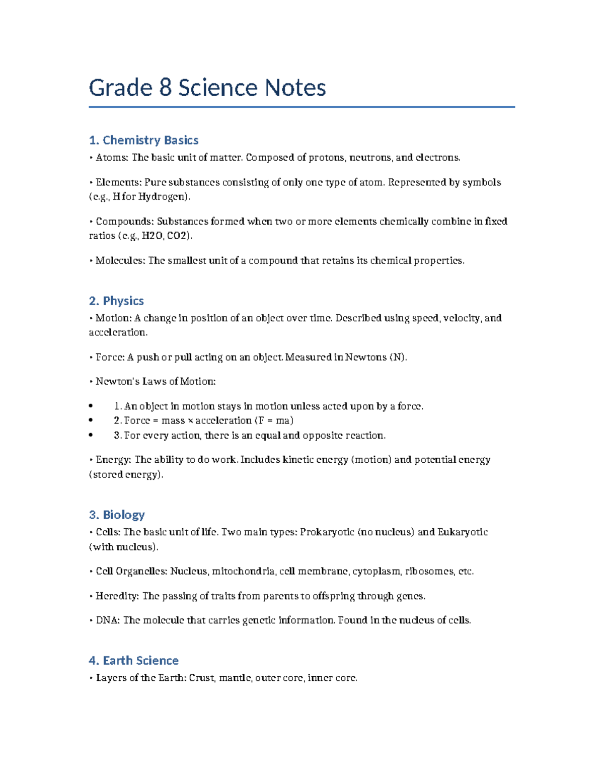 Grade 8 Science Notes - Grade 8 Science Notes 1. Chemistry Basics ...