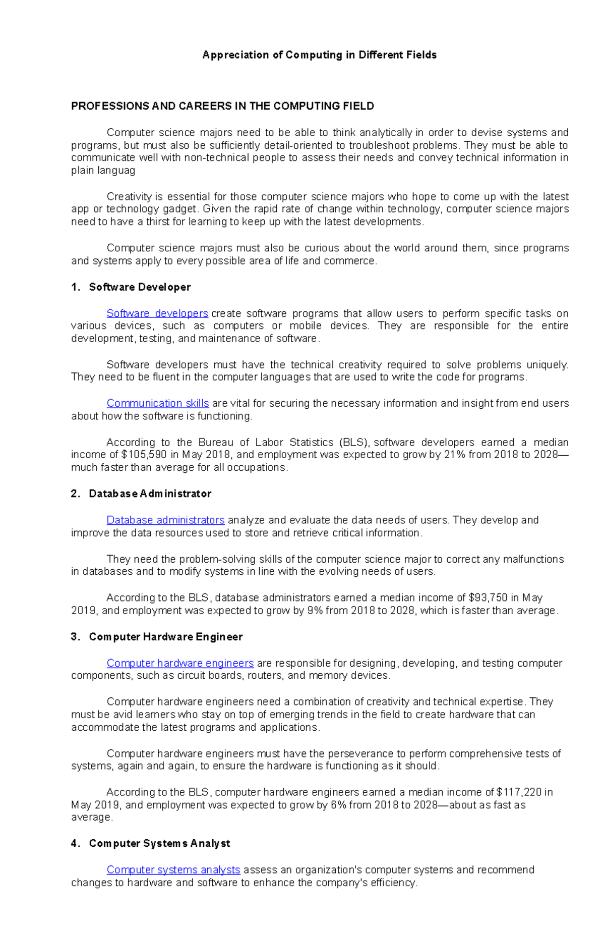 Career Opportunities in Computing: A Multidisciplinary Overview - Studocu