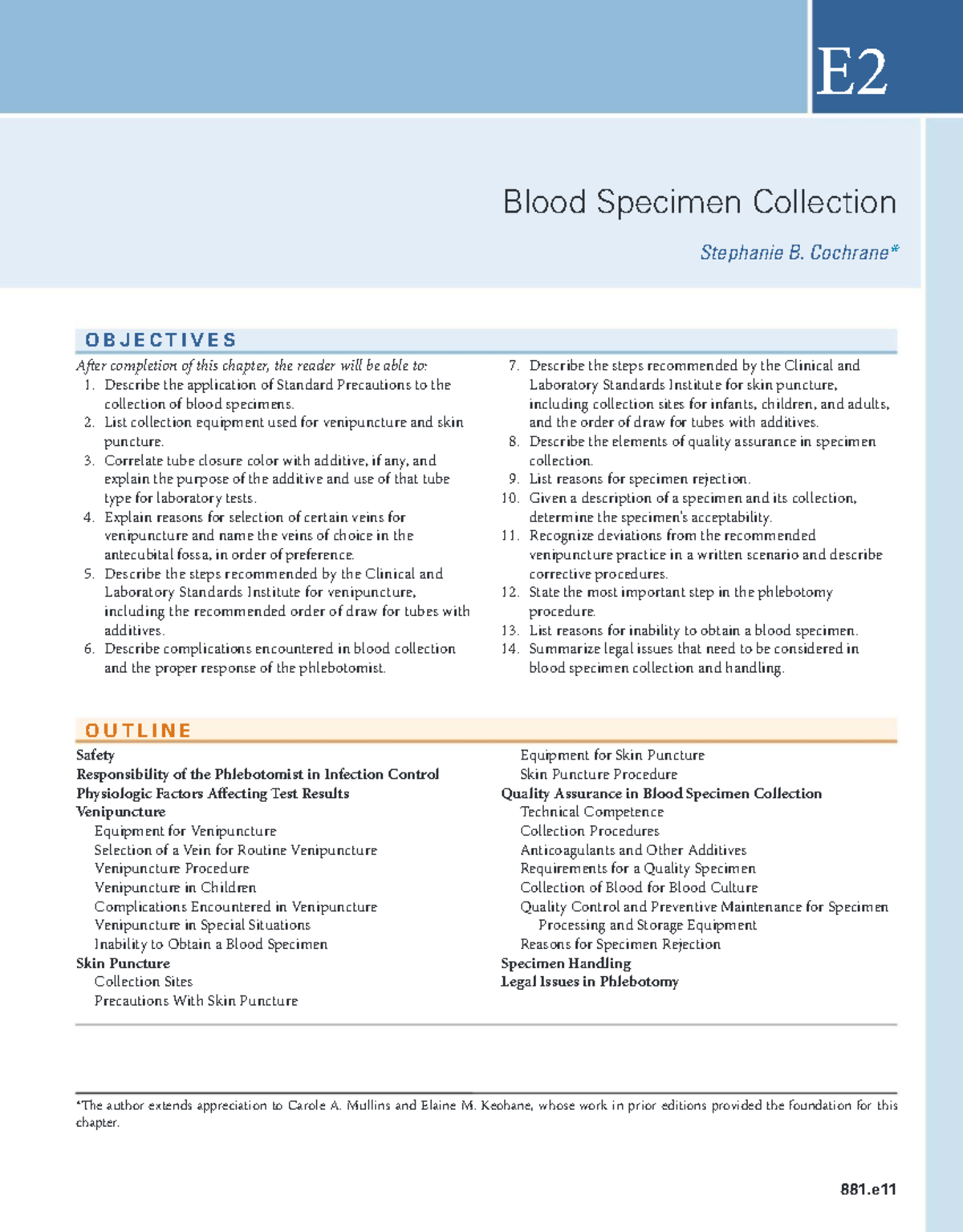 E2 Blood Specimen Collection: Procedures and Safety Guidelines - Studocu