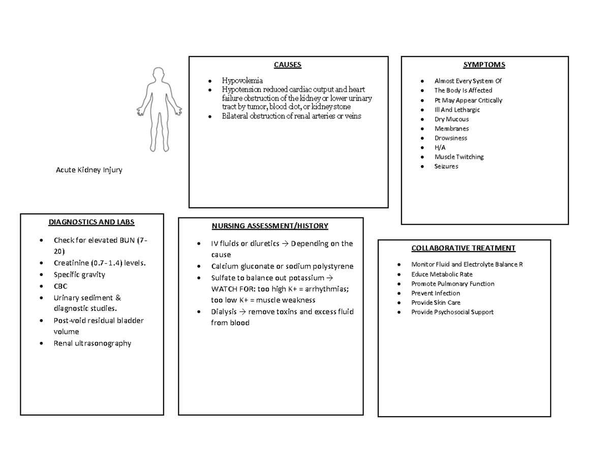 Concept MAP Template - Acute Kidney Injury SYMPTOMS • Almost Every ...