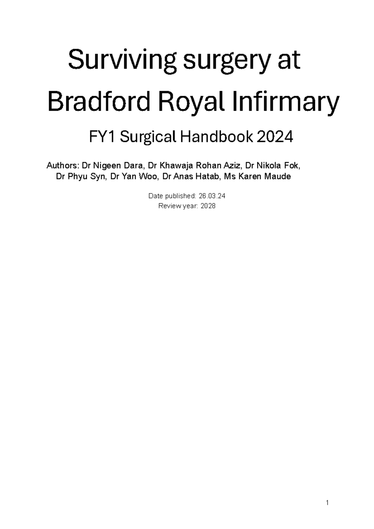 FY1 Surgical Handbook 2024: Surviving Surgery at Bradford Royal ...