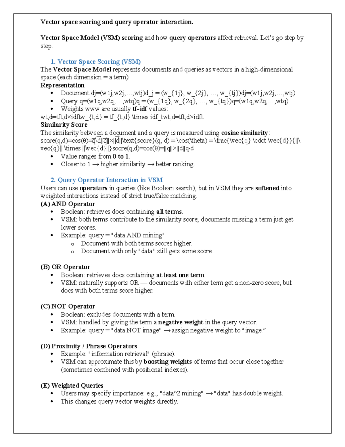 IRS Notes 2: Vector Space Scoring & Query Operator Interaction - Studocu