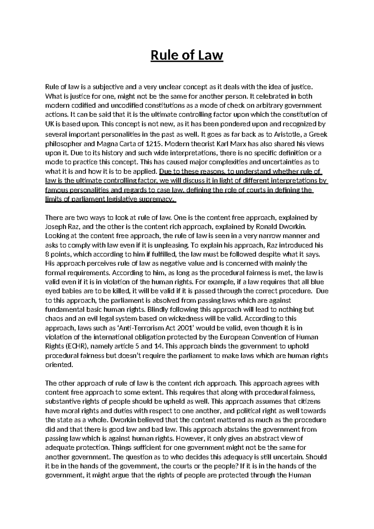 Rule of Law: Analyzing Justice Perspectives - UCL Notes - Studocu