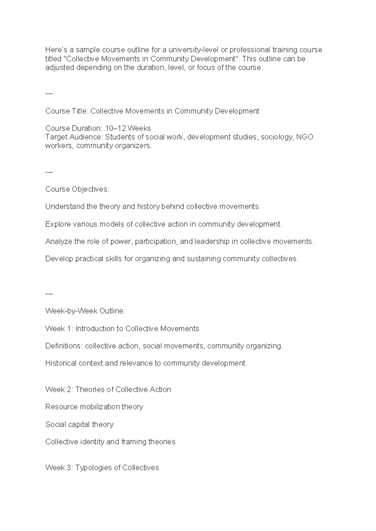 Collective Movements in Community Development: Course Outline & Exam ...