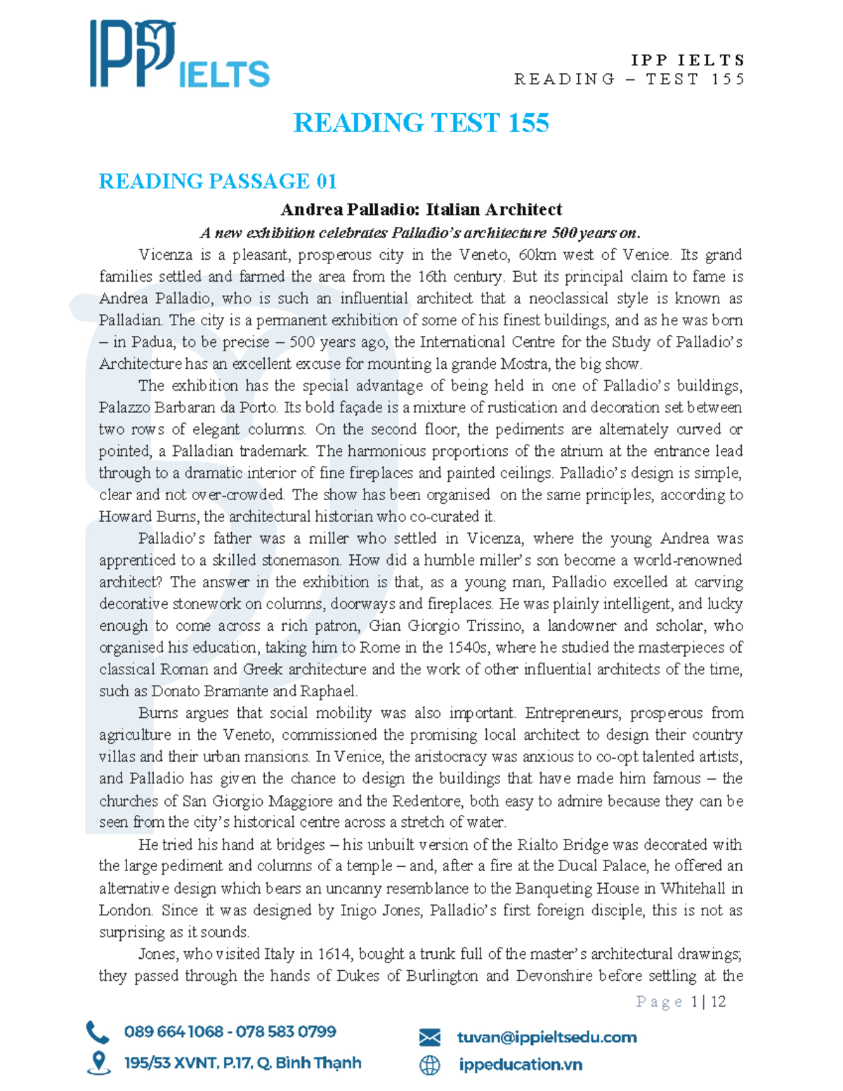 IPP Ielts - Reading 155 - R E A D I N G – T E S T 1 5 5 READING TEST ...