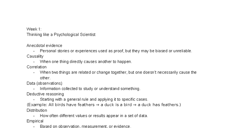 PSY 101: Week 1 & 2 Definitions in Psychological Science - Studocu