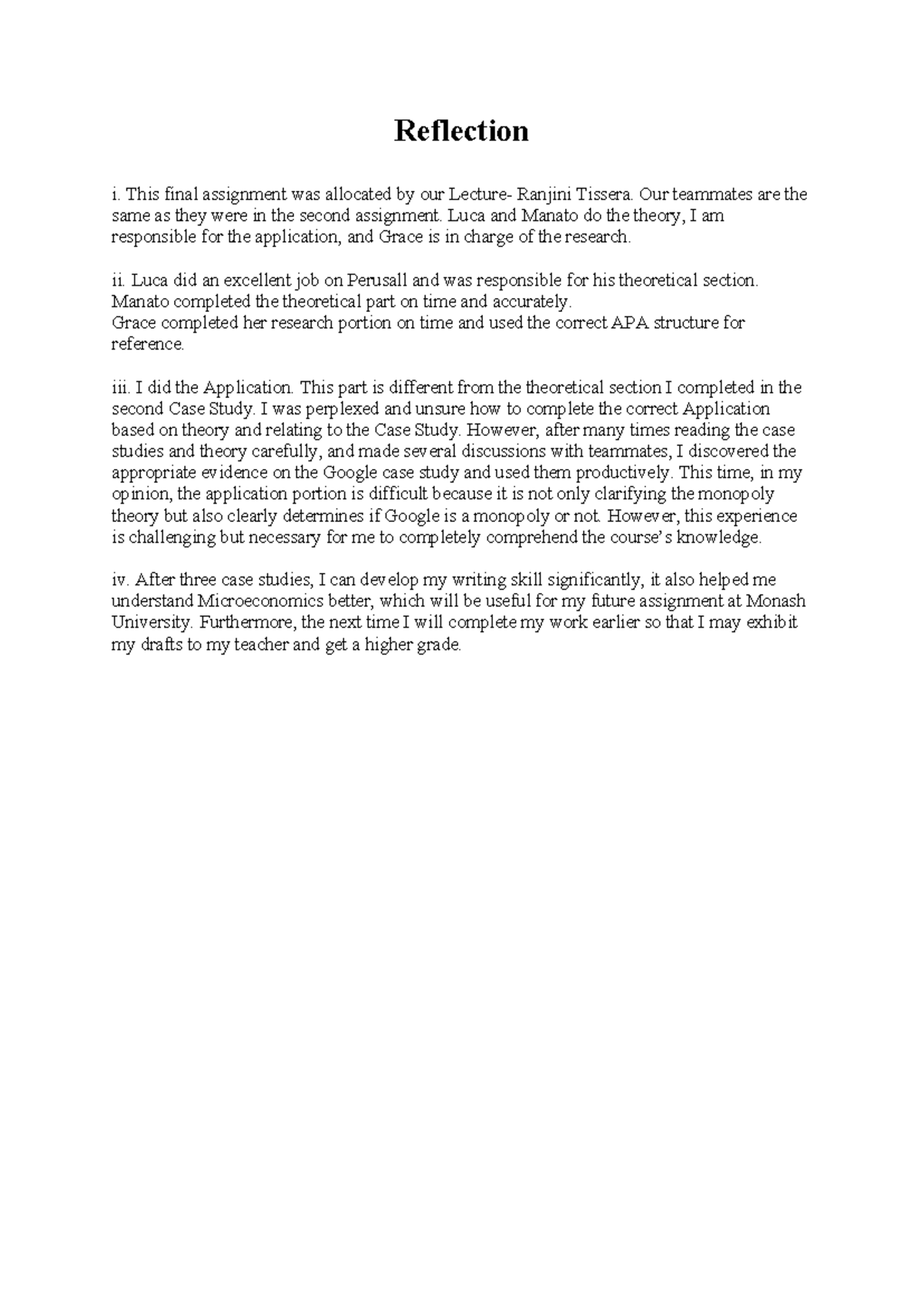 Reflection Assignment on Google Case Study: Final Submission for MCR101 ...