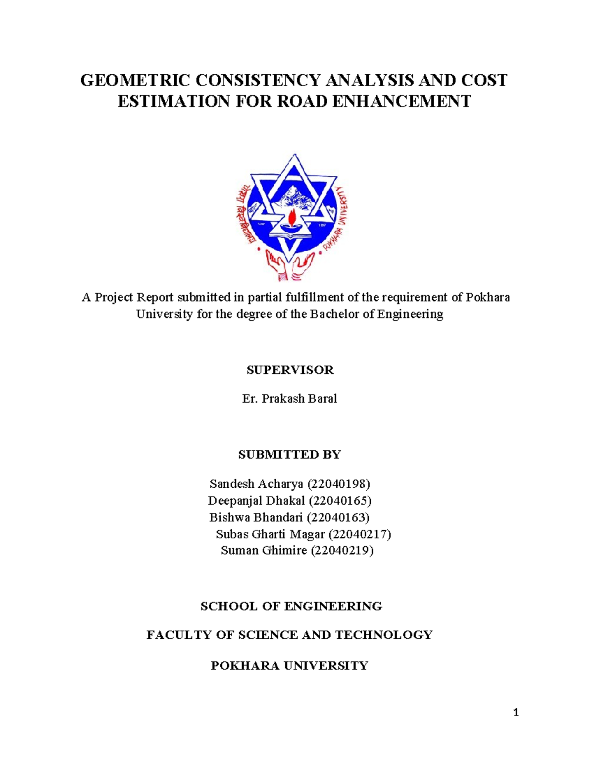 Geometric Consistency & Cost Estimation for Road Enhancement (BE) - Studocu