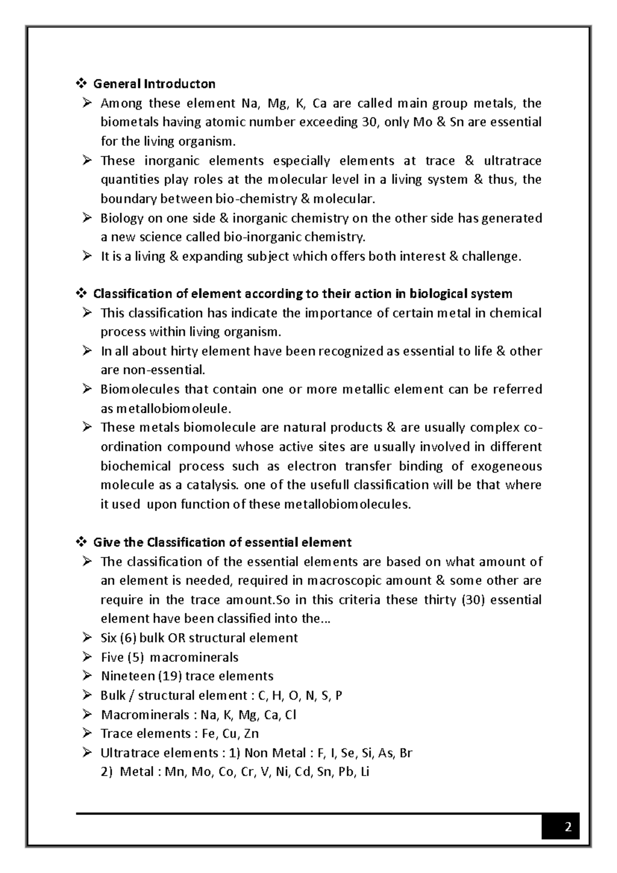 Bioinorganic Chemistry: Classification of Elements in Biological ...