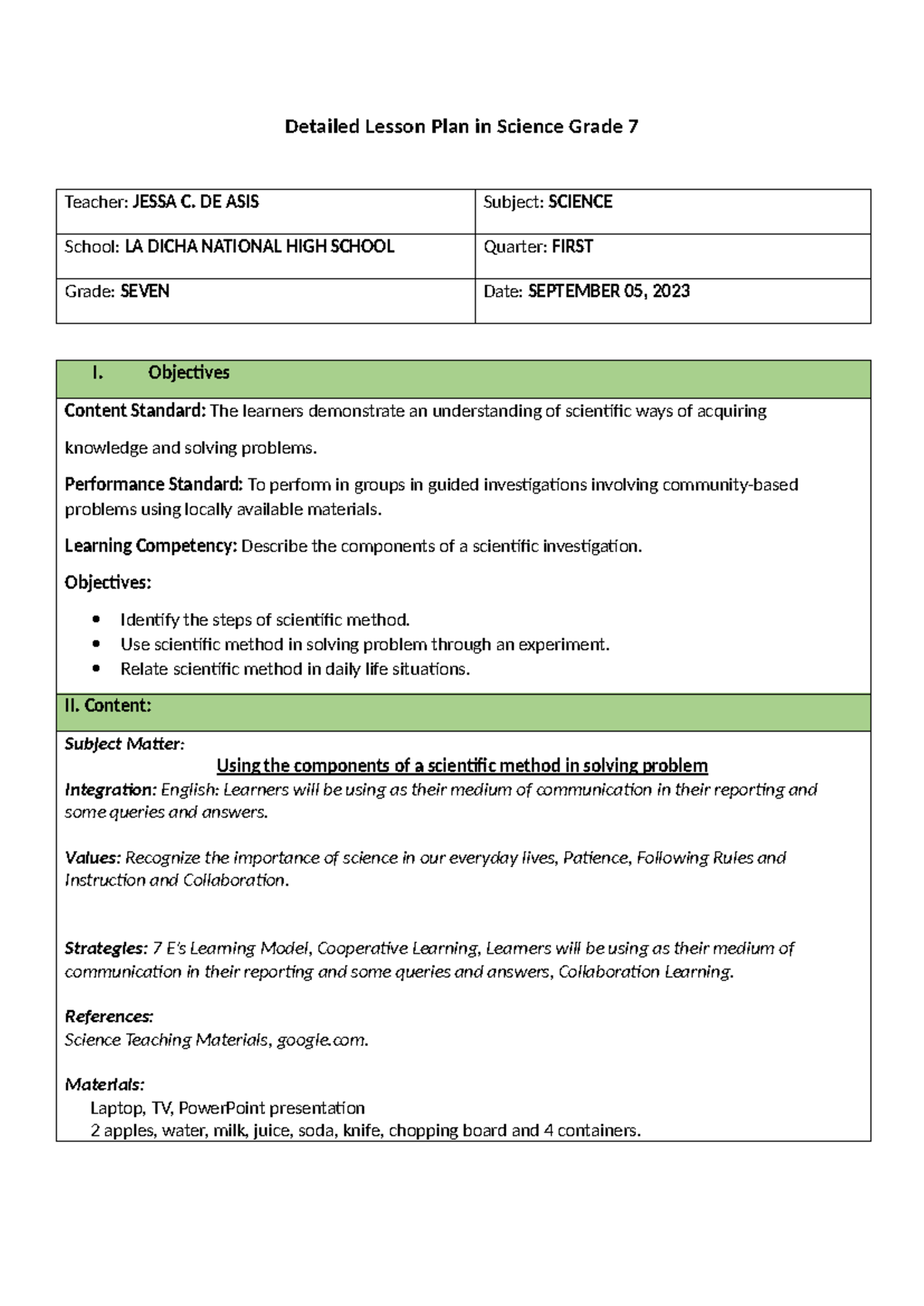 090523 - Lecture notes - Detailed Lesson Plan in Science Grade 7 ...