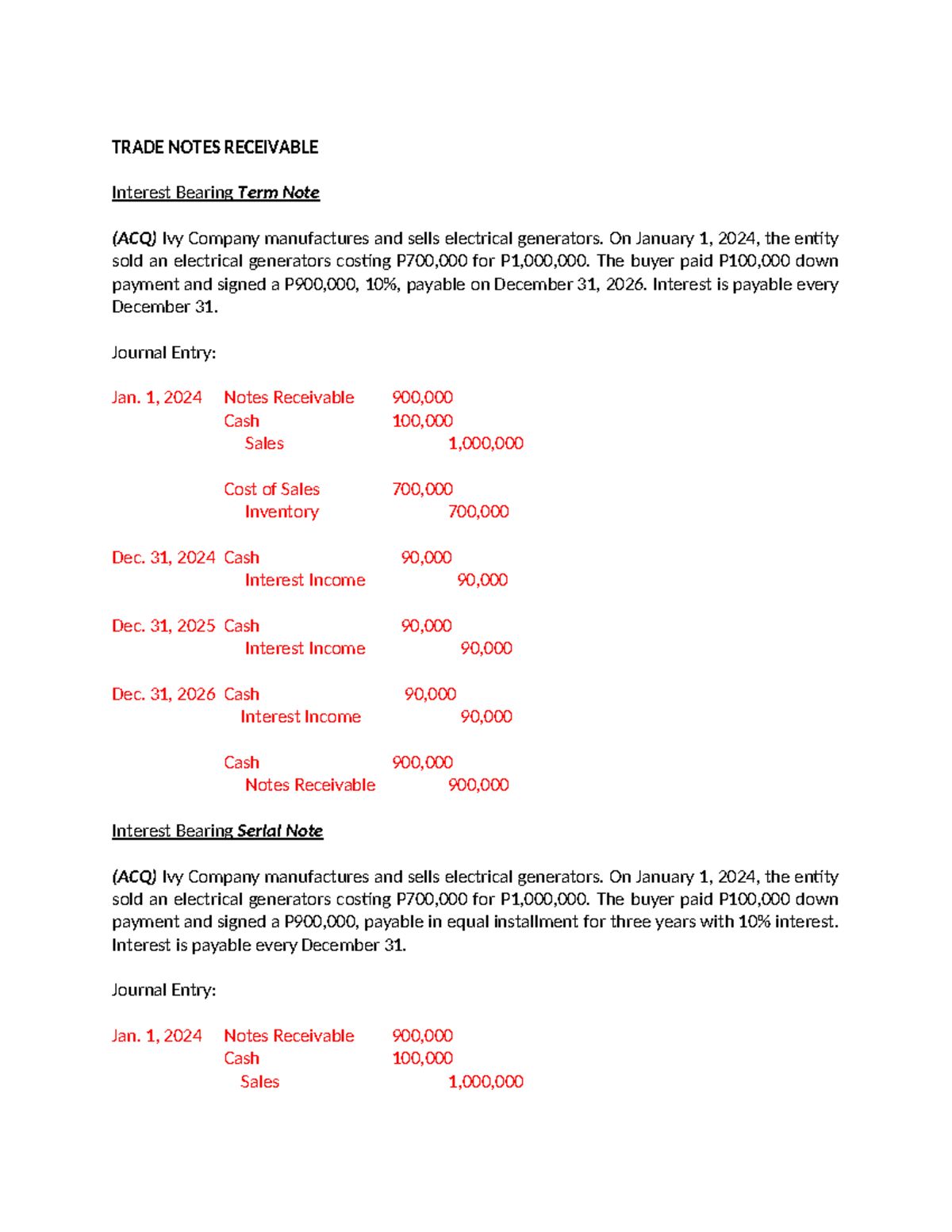 Notes Receivable - Additional Material - Notes Receivable 200, Interest ...