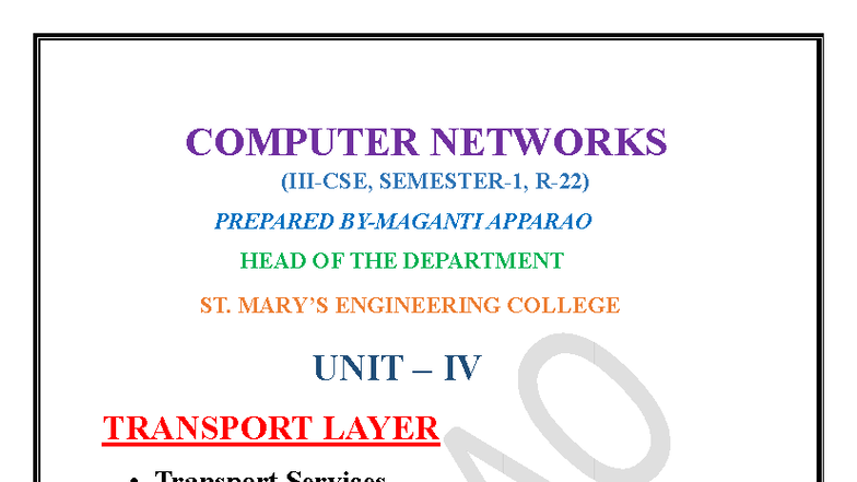 CN 4: Transport Layer Overview and Protocols for Exams - Studocu