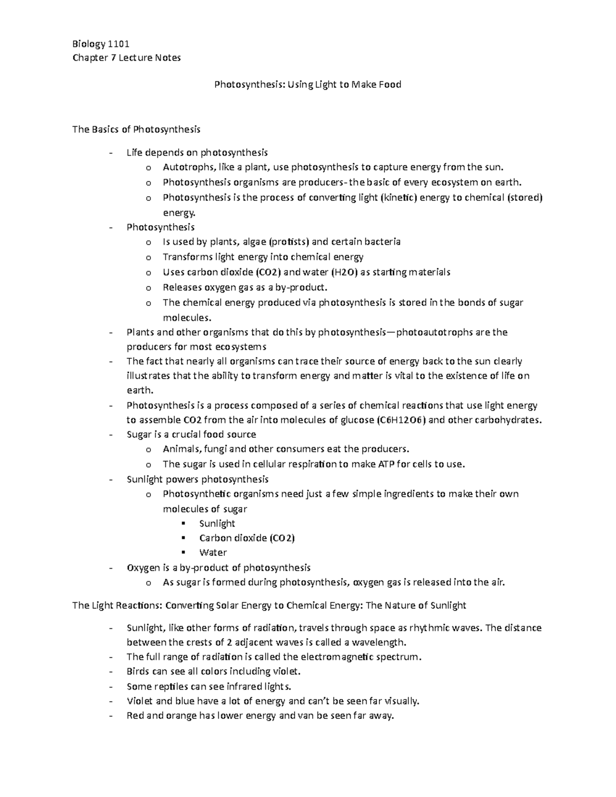 Photosynthesis Lecture Notes: Essential Concepts from Chapter 7 - Studocu