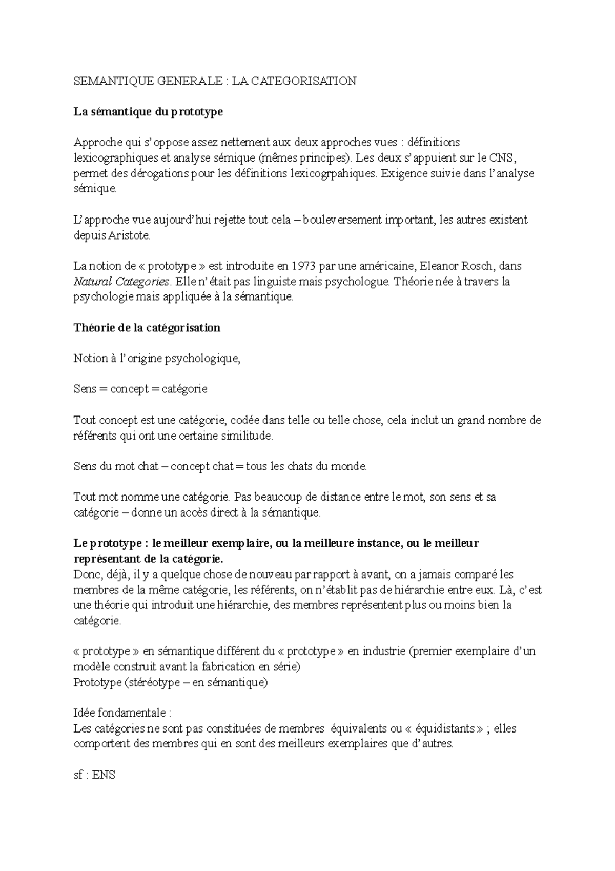 La sémantique générale et la catégorisation : prototypes et structures ...