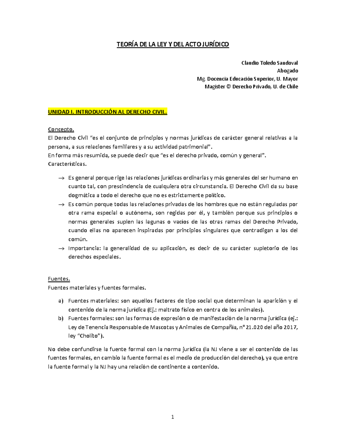Teoría de la Ley y del Acto Jurídico - Apuntes Clases Derecho Civil ...