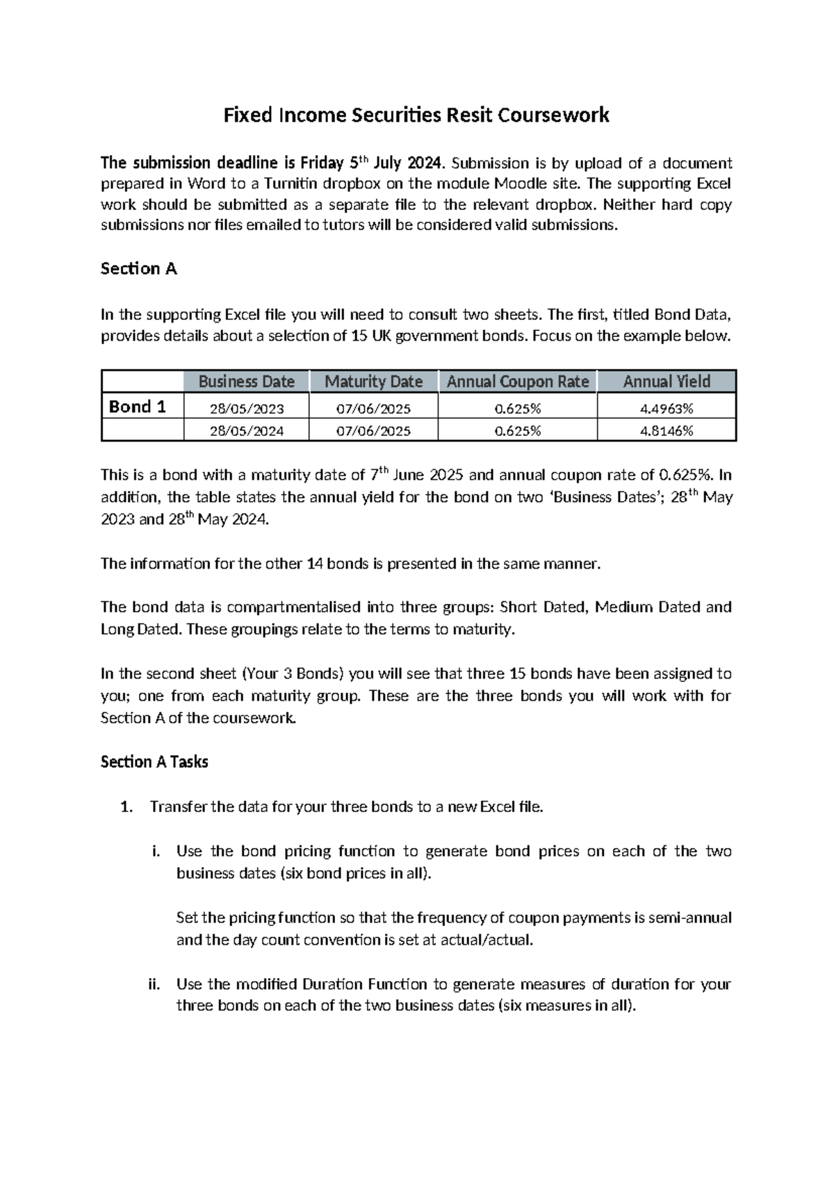 FIN4730 Fixed Income Securities Resit Coursework 2024 Guide - Studocu