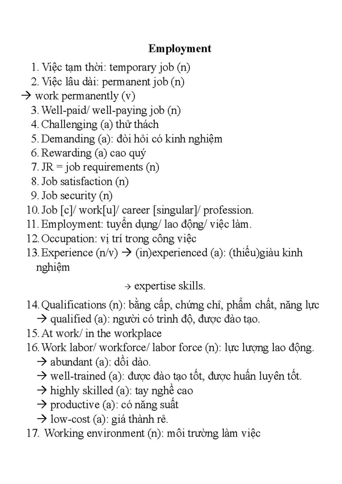 Employment Overview: Key Terms and Concepts in the Workplace - Studocu