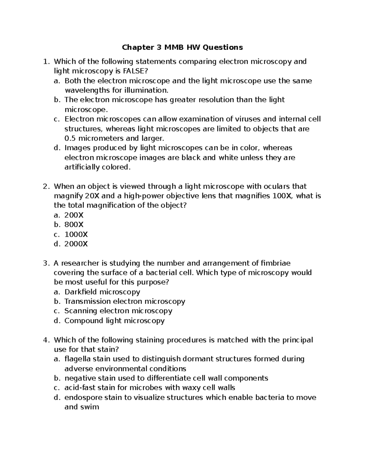 Chapter 3 MMB EXAM Questions on Microscopy and Staining Techniques ...