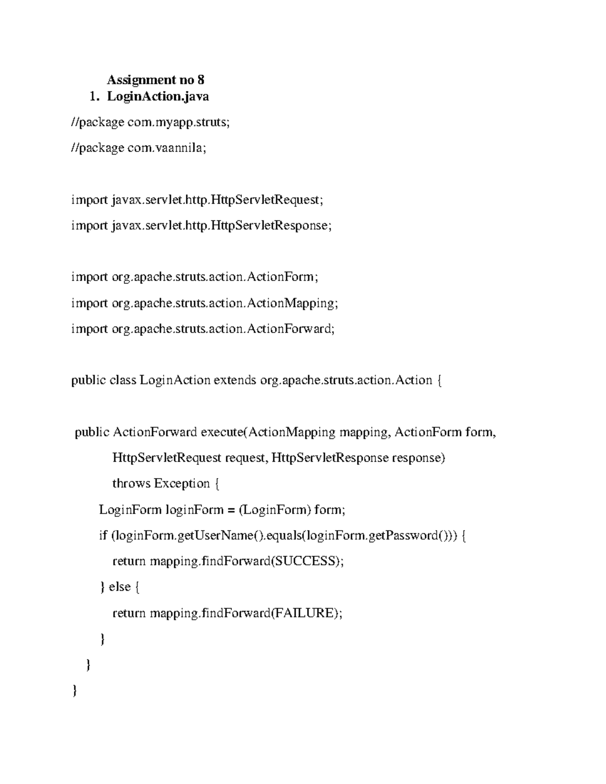 Assignment No 8: Java Login Action Implementation and Validation - Studocu