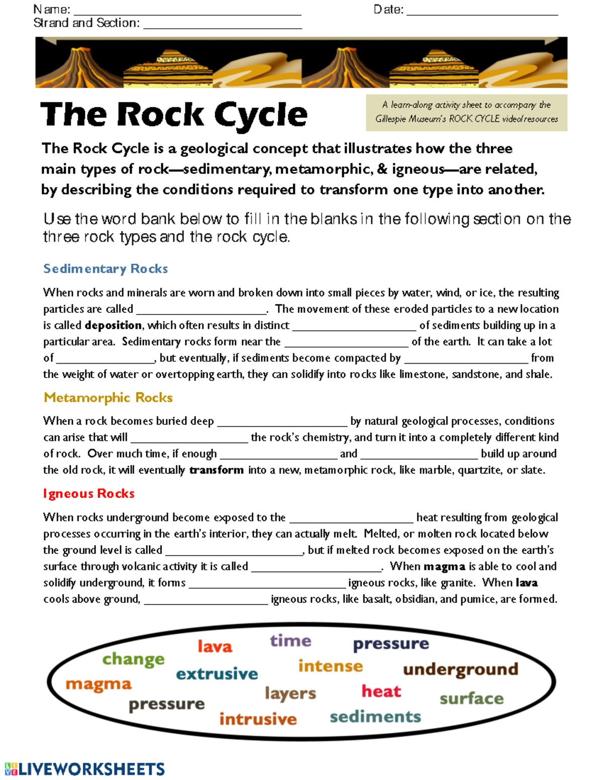 Rock Cycle Worksheet - Understanding Rock Types and Processes - Studocu