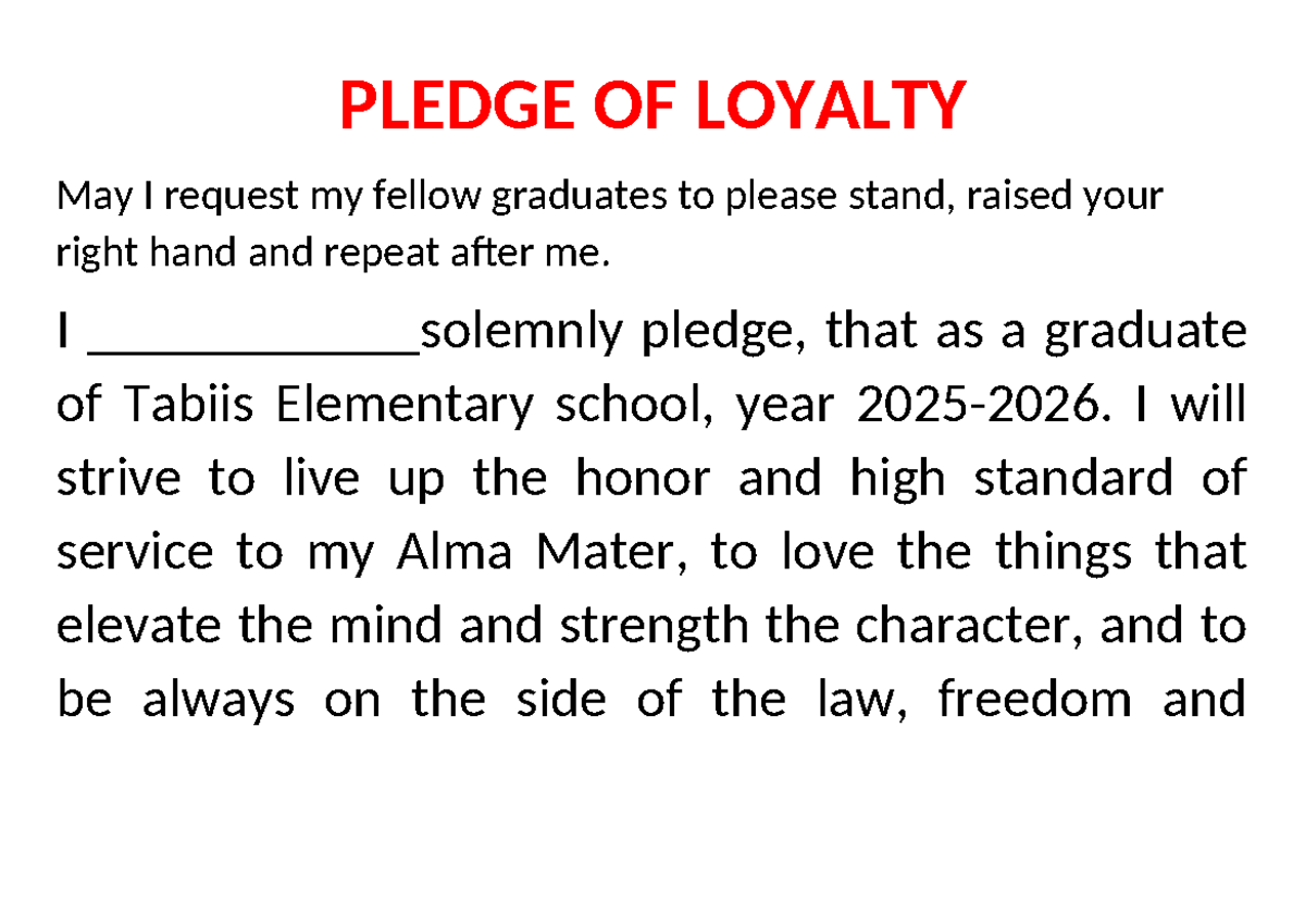 Pledge OF Loyalty - WDDD - English Literature - PLEDGE OF LOYALTY May I ...