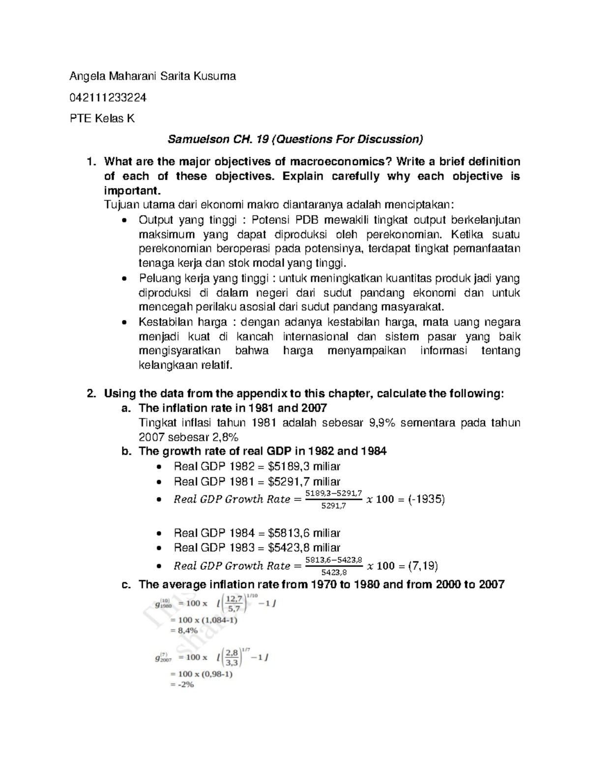 Tugas PTE Kelas K: Pertemuan 08 Analisis Ekonomi Makro Samuelson CH. 19 - Document Preview