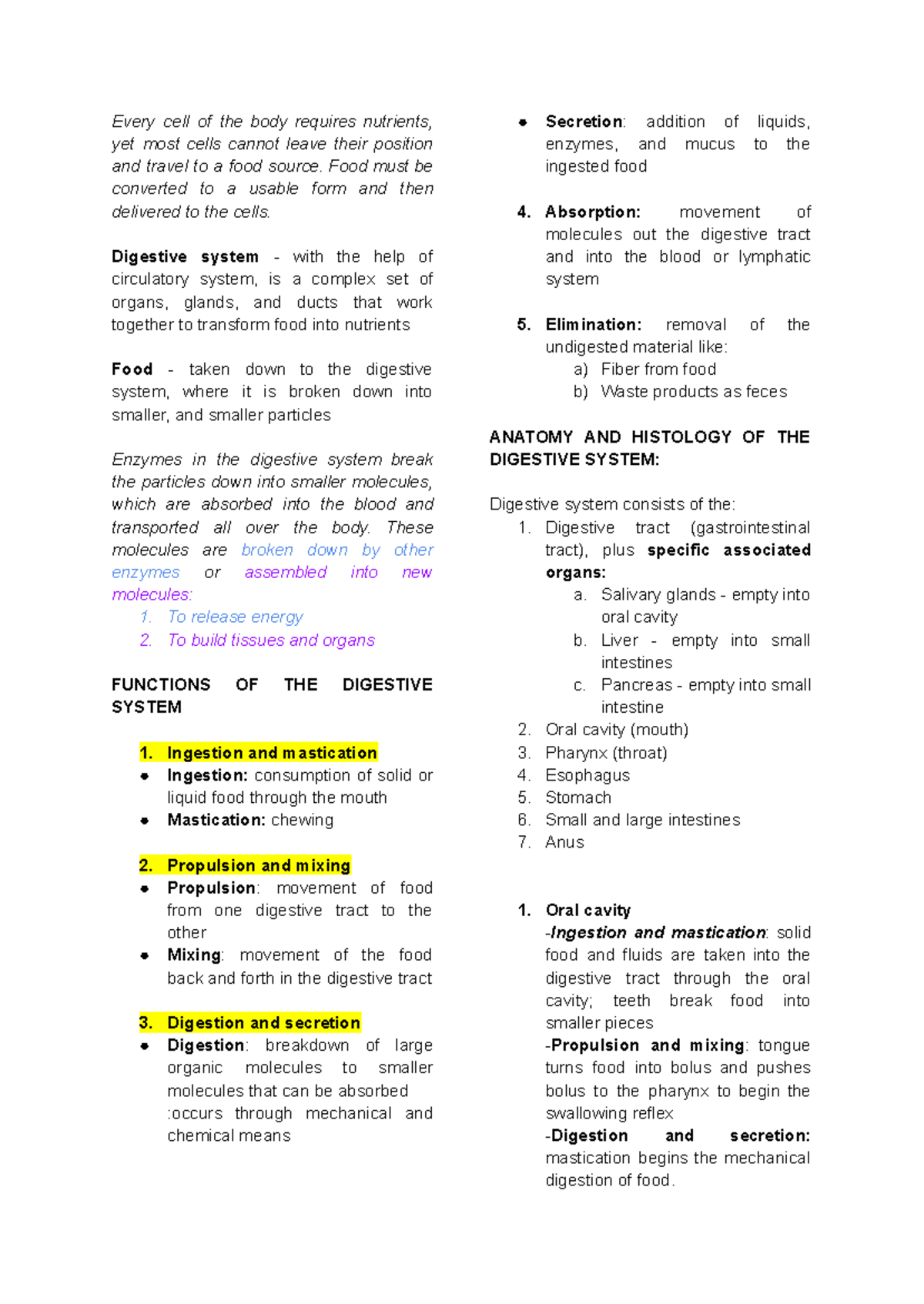 Digestive System Overview: Key Functions & Anatomy - AP Anatomy - Studocu