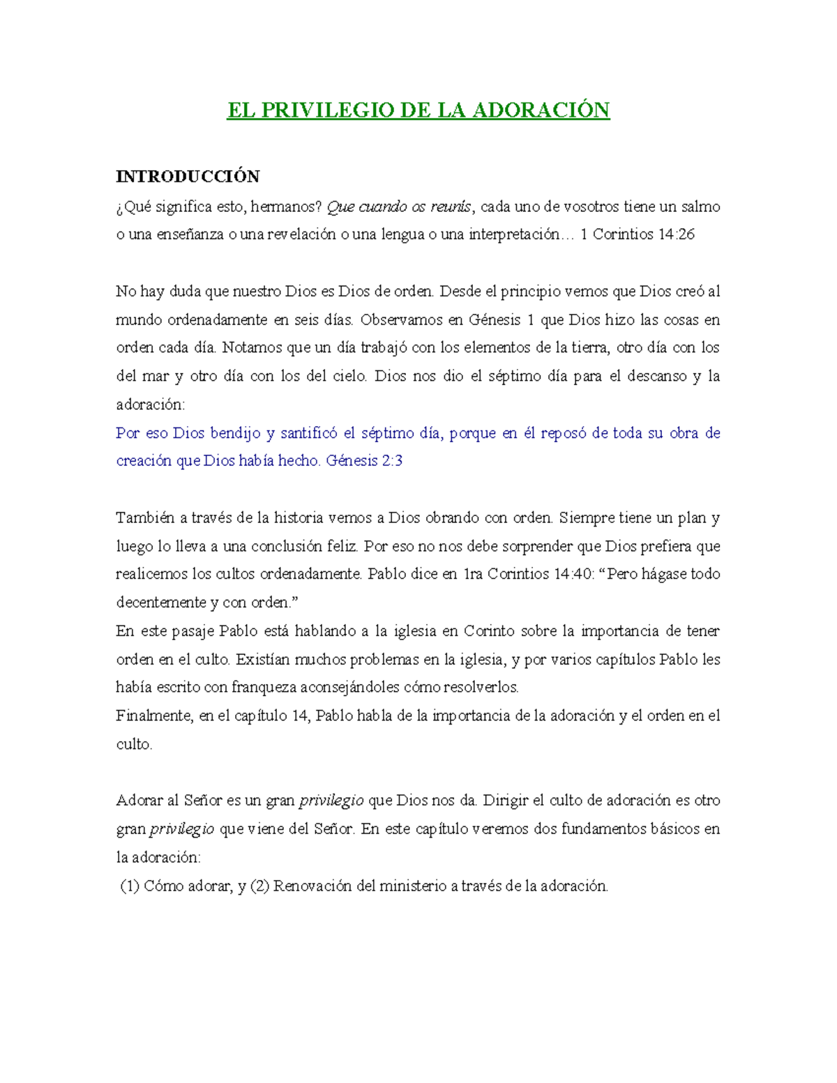 EL PRIVILEGIO DE LA ADORACIÓN: FUNDAMENTOS Y PRÁCTICAS - Studocu