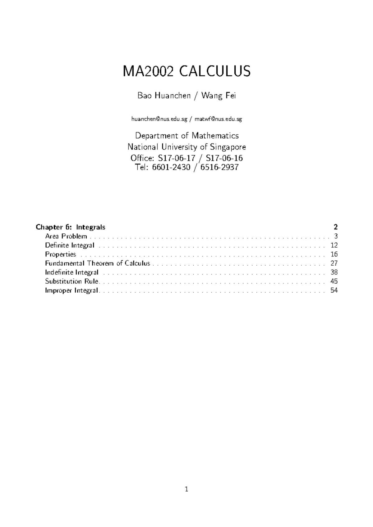 MA2002 Calculus: Chapter 6 - Integrals and Area Problems - Studocu