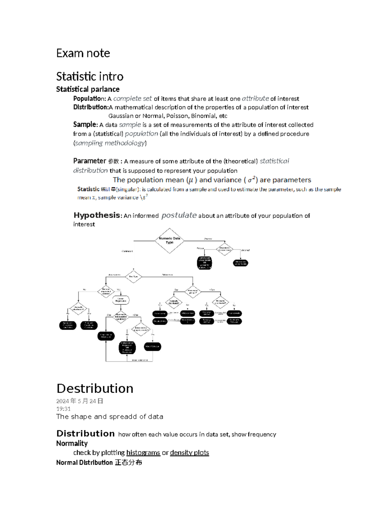 Statistics test exam note - Exam note Statistic intro Statistical ...