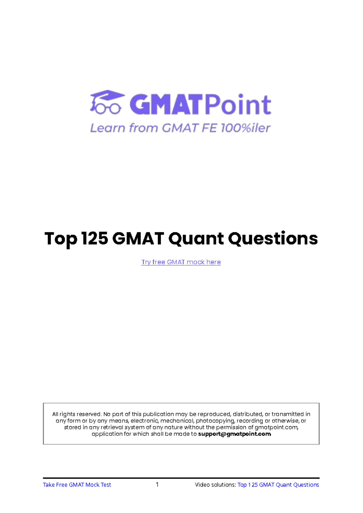 Top 125 GMAT Quant Questions - Comprehensive Practice Guide - Studocu