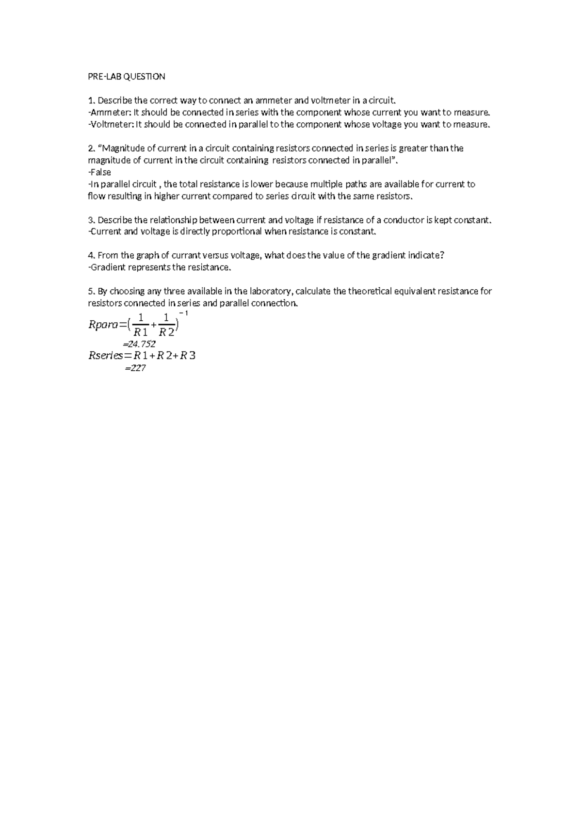 Pre lab and post lab questions experiment 1 - PRE-LAB QUESTION 1 ...