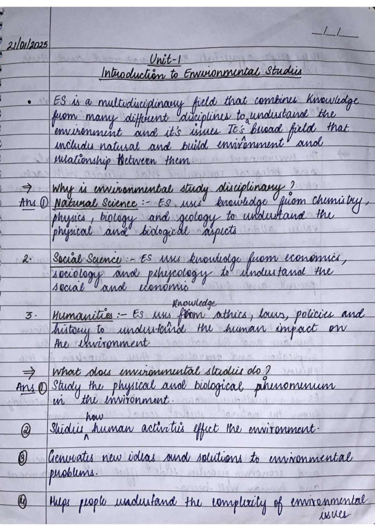 EVS Notes: Introduction to Environmental Studies (ES) - Units 1 & 2 ...