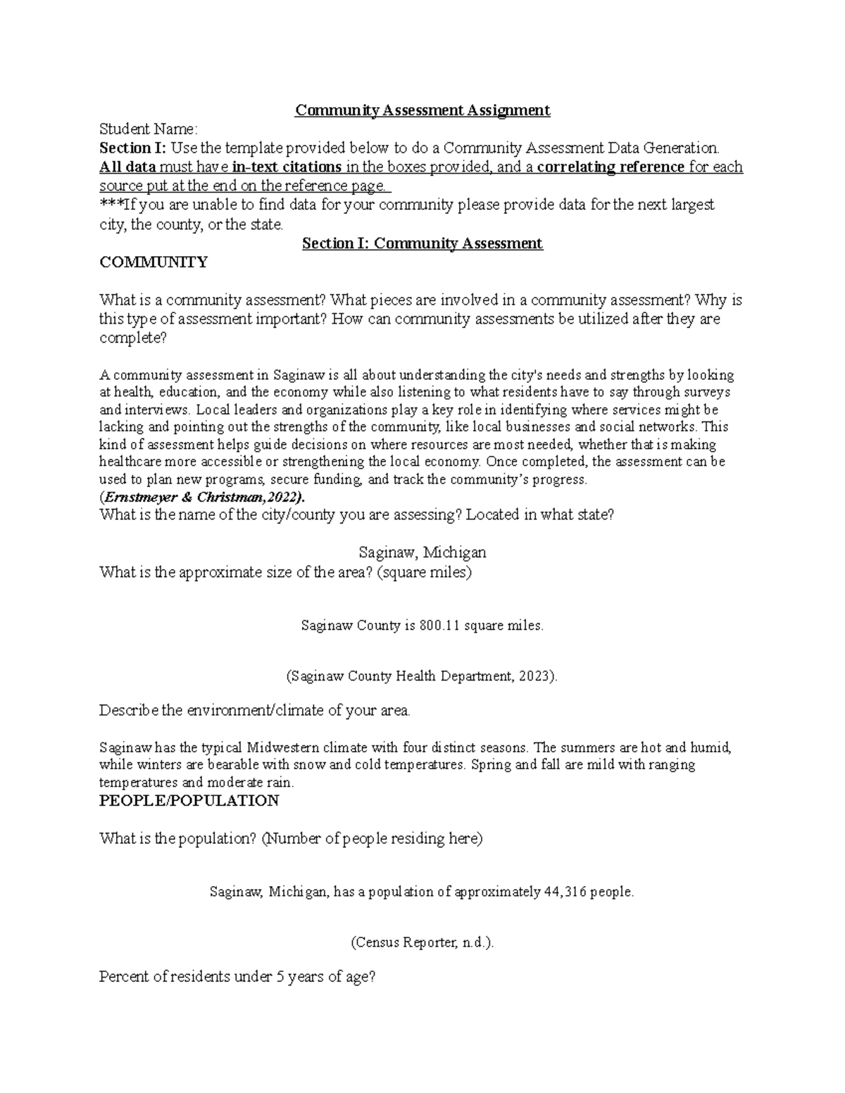 Week 3-Community Assessment - Community Assessment Assignment Student ...