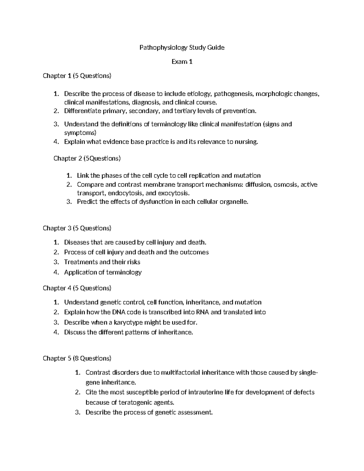 Pathophysiology Exam 1 Study Guide: Key Concepts & Questions - Studocu