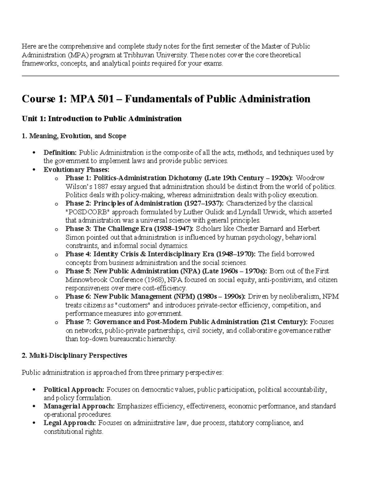 MPA 1st Sem Study Notes: Comprehensive Overview of Core Concepts - Studocu
