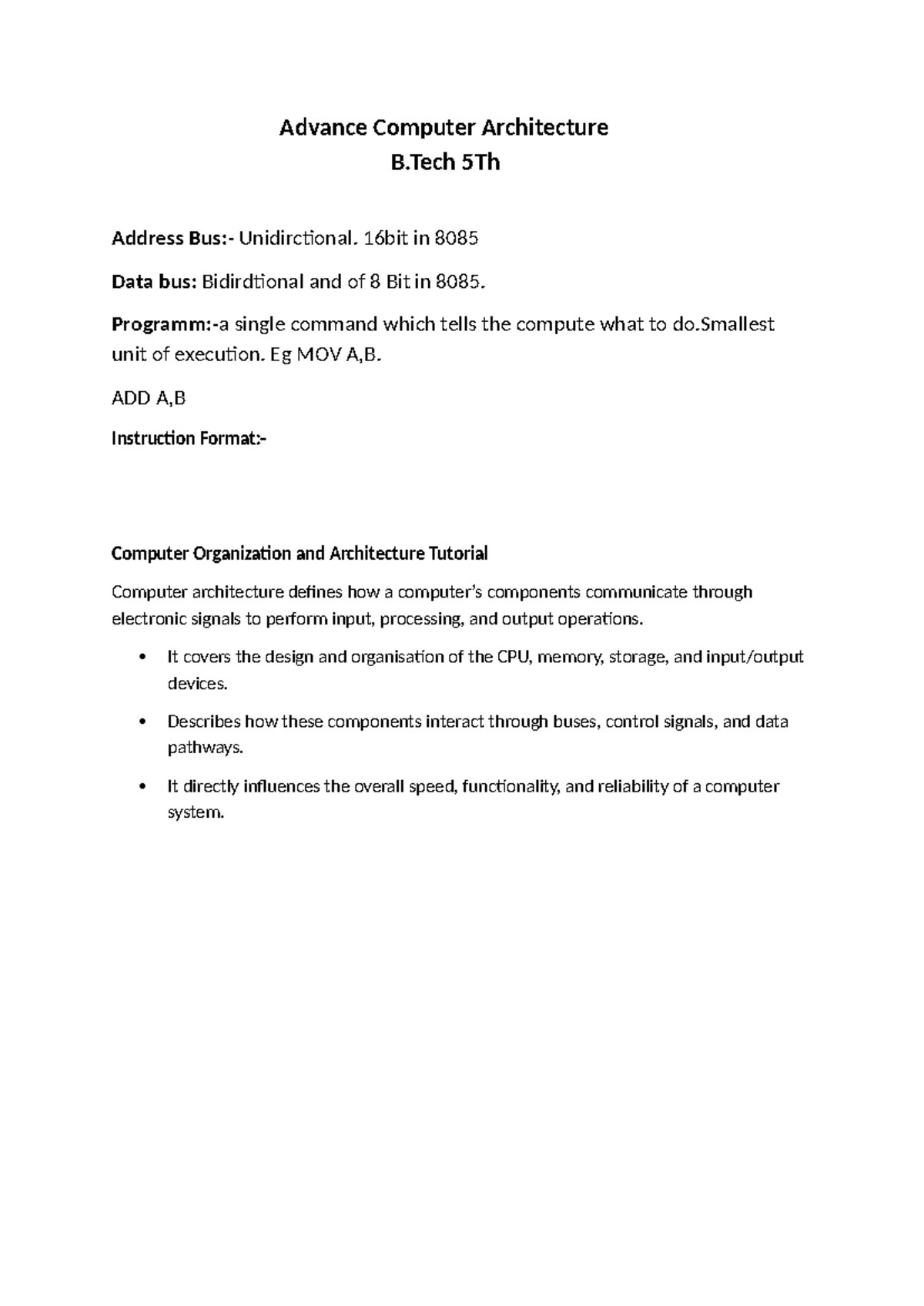 Advance Computer Architecture B.Tech 5th: Data Types & Addressing Modes ...
